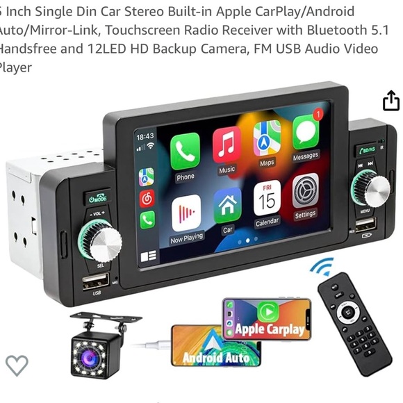 NEW 5 inch Din car stereo Bluetooth, remote control, touchscreen back up camera - Picture 13 of 16